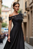 Black A-Line One Shoulder Appliqued Mother Of The Bride Dress