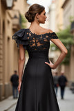 Black A-Line One Shoulder Appliqued Mother Of The Bride Dress