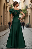Black A-Line One Shoulder Appliqued Mother Of The Bride Dress