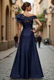 Black A-Line One Shoulder Appliqued Mother Of The Bride Dress