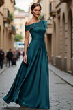 Black A-Line One Shoulder Appliqued Mother Of The Bride Dress