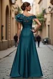 Black A-Line One Shoulder Appliqued Mother Of The Bride Dress