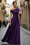 Black A-Line One Shoulder Appliqued Mother Of The Bride Dress