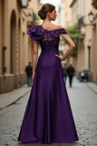 Black A-Line One Shoulder Appliqued Mother Of The Bride Dress