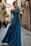 Black A-Line One Shoulder Appliqued Mother Of The Bride Dress