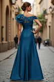 Black A-Line One Shoulder Appliqued Mother Of The Bride Dress