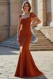 Rust Mermaid Mother Of The Bride Dress with Cap Sleeves
