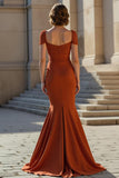 Rust Mermaid Mother Of The Bride Dress with Cap Sleeves