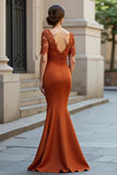Rust Mermaid Half Sleeve Appliqued Mother Of The Bride Dress