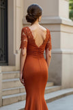 Rust Mermaid Half Sleeve Appliqued Mother Of The Bride Dress