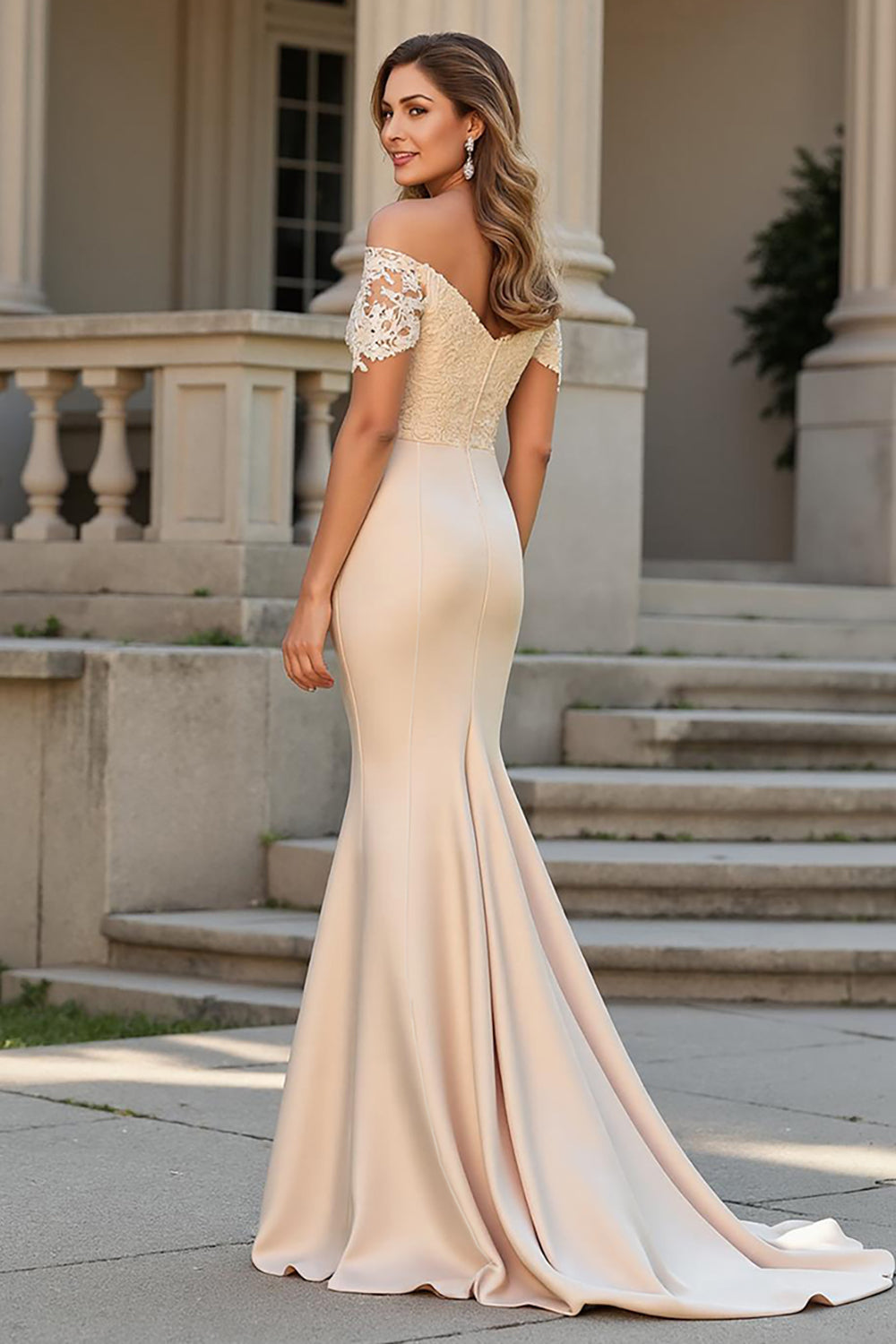 Berylove Women Champagne Mother Of The Bride Dress Off The Shoulder Mermaid Formal Dress With Appliques Berylove Women Champagne Mother Of The Bride Dress Off The Shoulder Mermaid Formal Dress With Appliques