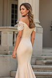 Off The Shoulder Champagne Mermaid Mother Of The Bride Dress With Appliques