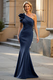 One Shoulder Mermaid Black Long Mother Of The Bride Dress
