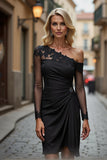 Black Bodycon One Shoulder Long Sleeve Cocktail Dress