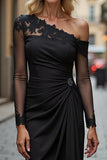 Black Bodycon One Shoulder Long Sleeve Cocktail Dress