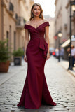Off The Shoulder Mermaid Burgundy Mother Of The Bride Dress with Sash
