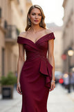 Off The Shoulder Mermaid Burgundy Mother Of The Bride Dress with Sash