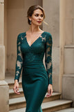 Pine Long Sleeve Mermaid Mother Of The Bride Dress With Appliques