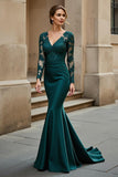 Pine Long Sleeve Mermaid Mother Of The Bride Dress With Appliques