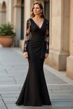 Mermaid Black Long Sleeve Appliqued Mother Of The Bride Dress