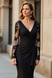 Mermaid Black Long Sleeve Appliqued Mother Of The Bride Dress