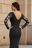 Mermaid Black Long Sleeve Appliqued Mother Of The Bride Dress