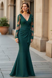 Mermaid Black Long Sleeve Appliqued Mother Of The Bride Dress