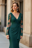 Mermaid Black Long Sleeve Appliqued Mother Of The Bride Dress