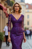 Long Sleeve Purple Mermaid Mother Of The Bride Dress With Appliques