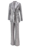 Sparkly Silver Notched Lapel 2-Piece Women Prom Suits