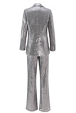 Sparkly Silver Notched Lapel 2-Piece Women Prom Suits