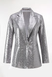 Sparkly Silver Notched Lapel 2-Piece Women Prom Suits