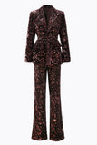 Coffee Sequin 2-Piece Peak Lapel Women Prom Suits With Sash
