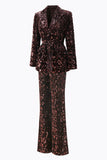 Coffee Sequin 2-Piece Peak Lapel Women Prom Suits With Sash
