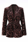 Coffee Sequin 2-Piece Peak Lapel Women Prom Suits With Sash