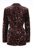 Coffee Sequin 2-Piece Peak Lapel Women Prom Suits With Sash