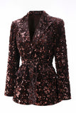 Coffee Sequin 2-Piece Peak Lapel Women Prom Suits With Sash
