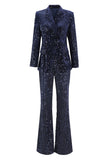 Navy 2-Piece Sequin Double Breasted Women Prom Suits