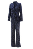 Navy 2-Piece Sequin Double Breasted Women Prom Suits