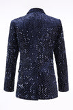 Navy 2-Piece Sequin Double Breasted Women Prom Suits