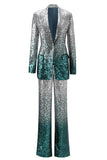 Sparkly 2-Piece Silver and Peacock Peak Lapel Women Prom Suits