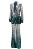 Sparkly 2-Piece Silver and Peacock Peak Lapel Women Prom Suits