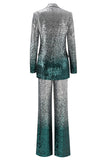 Sparkly 2-Piece Silver and Peacock Peak Lapel Women Prom Suits