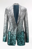 Sparkly 2-Piece Silver and Peacock Peak Lapel Women Prom Suits