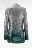 Sparkly 2-Piece Silver and Peacock Peak Lapel Women Prom Suits