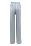 Dusty Blue Satin 2-Piece Women Work Suits With Sash