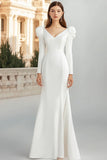 Mermaid Ivory Long Sleeve V-Neck Engagement Dress