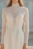 Modest Lace A Line Ivory High Neck Wedding Dress