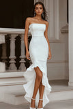 Strapless Ivory Tight Engagement Dress with Ruffles