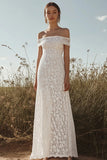 Lace Off The Shoulder Ivory A Line Wedding Dress